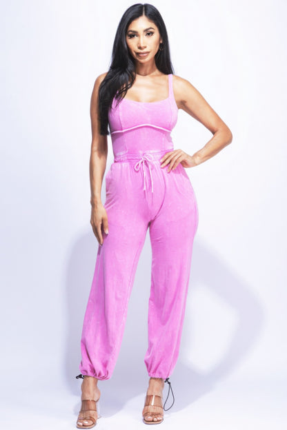 Washed Jumpsuit with an Adjustable Ankle