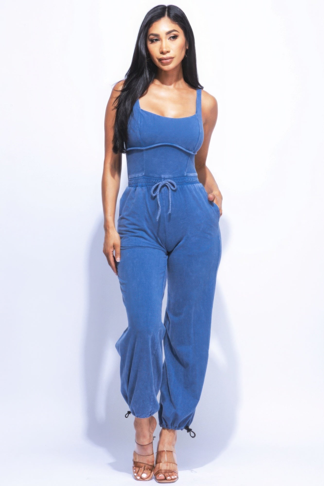 Washed Jumpsuit with an Adjustable Ankle