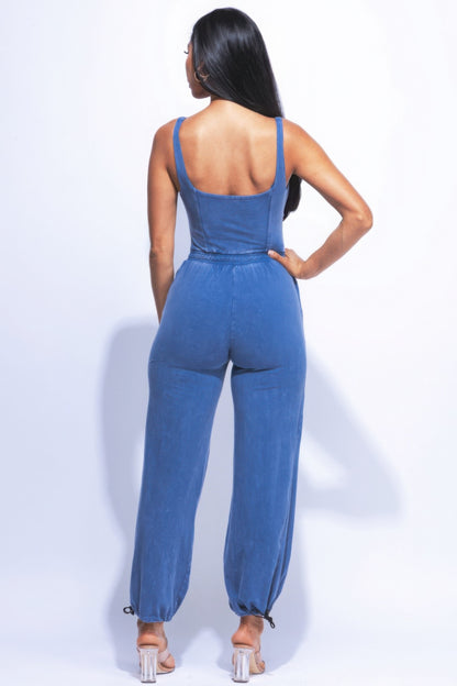 Washed Jumpsuit with an Adjustable Ankle