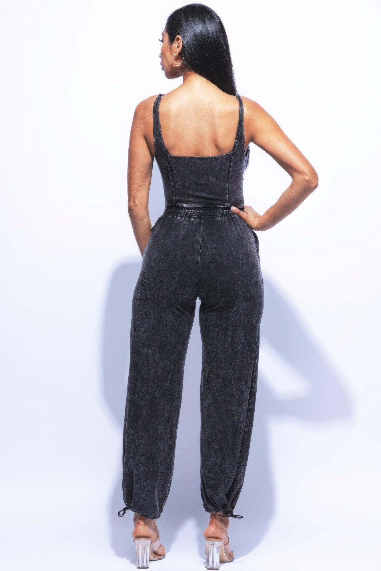 Washed Jumpsuit with an Adjustable Ankle