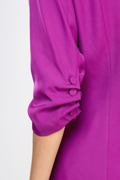 Buttoned Detail 3/4 Sleeve Blazer, polyester and spandex