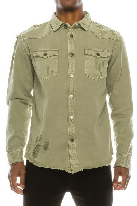 Dragonfly Lane Boutique Men's Ripped Denim Overshirt