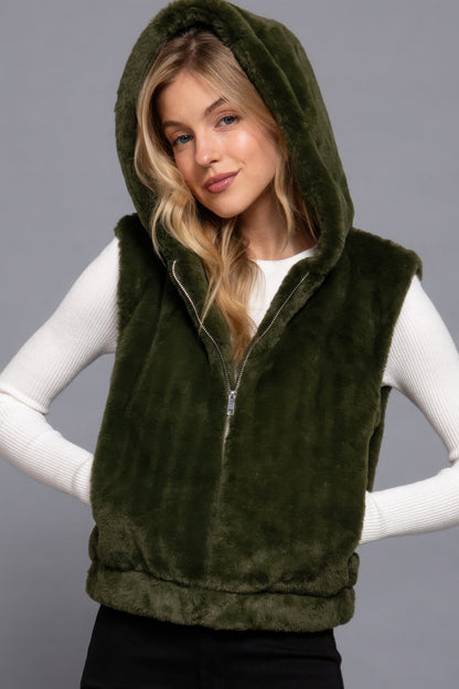 Hoodie Faux Fur Vest, stylish and cozy addition  designed to keep you warm