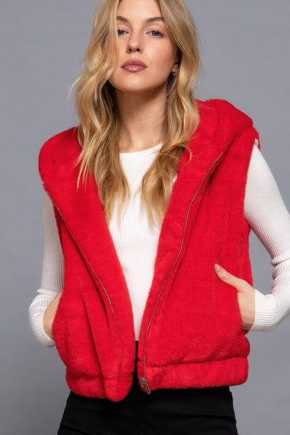 Hoodie Faux Fur Vest, stylish and cozy addition  designed to keep you warm