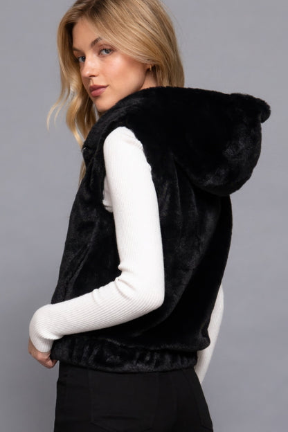 Hoodie Faux Fur Vest, stylish and cozy addition  designed to keep you warm