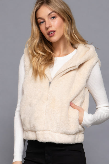 Hoodie Faux Fur Vest, stylish and cozy addition  designed to keep you warm