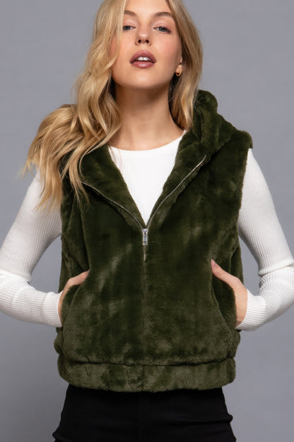 Hoodie Faux Fur Vest, stylish and cozy addition  designed to keep you warm