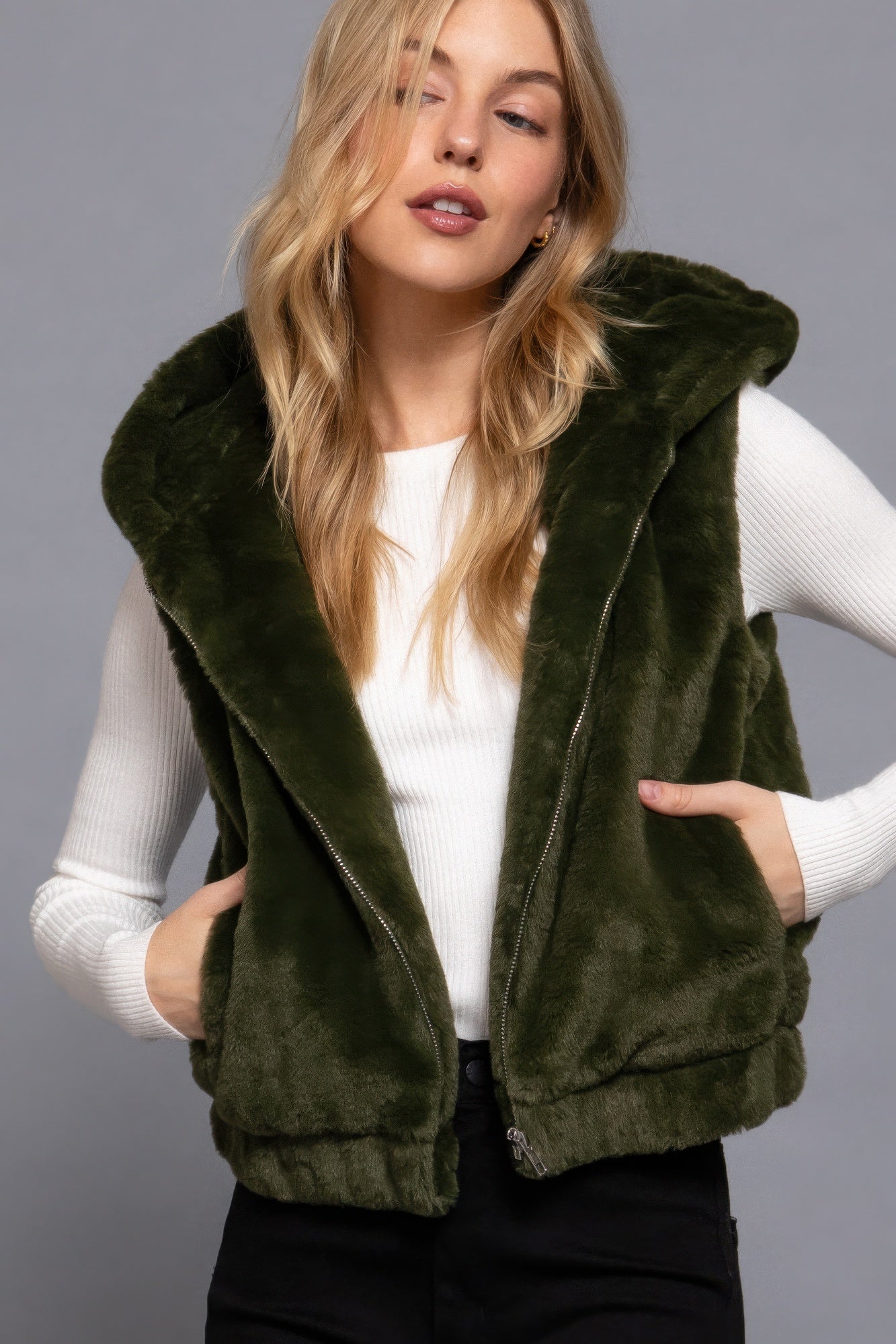 Hoodie Faux Fur Vest, stylish and cozy addition  designed to keep you warm