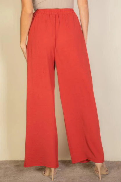 Dragonfly Lane Boutique Drawstring Waist Wide Leg Minimalist Pants APPAREL