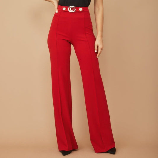 Dragonfly Lane Boutique Cg Buckle And Button Detail Pants APPAREL