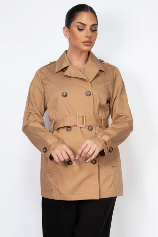 Dragonfly Lane Boutique Double-breasted Notch Belted Coat APPAREL