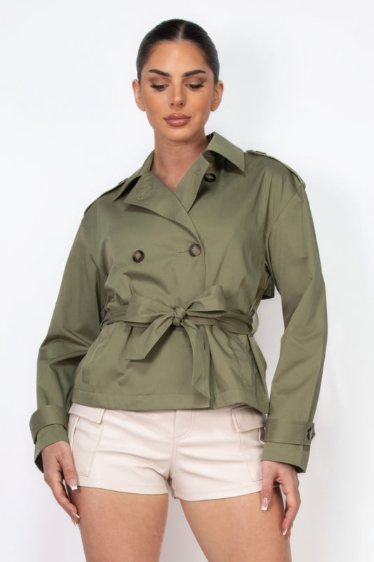 Dragonfly Lane Boutique Double-breasted Waist-tie Trench Coat APPAREL