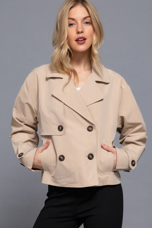 Dragonfly Lane Boutique Double Breasted Short Trench Jacket APPAREL