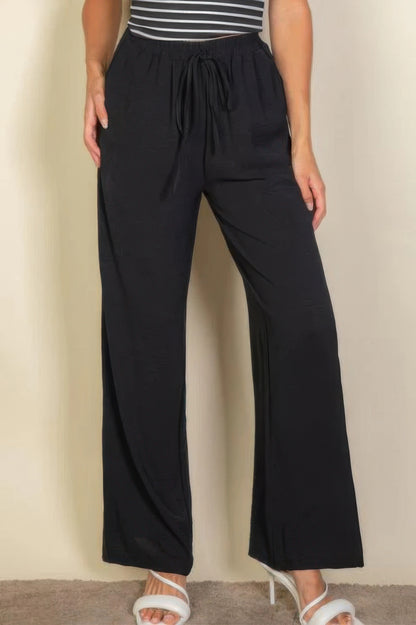 Dragonfly Lane Boutique Drawstring Waist Wide Leg Minimalist Pants APPAREL