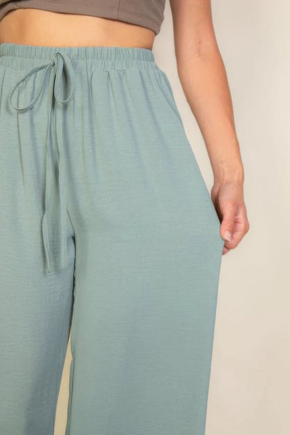 Dragonfly Lane Boutique Drawstring Waist Wide Leg Minimalist Pants APPAREL