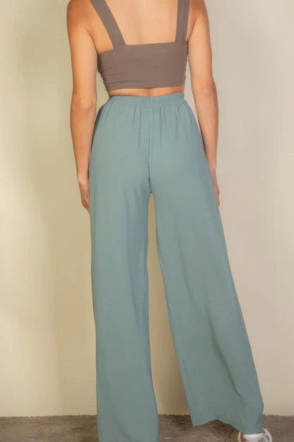 Dragonfly Lane Boutique Drawstring Waist Wide Leg Minimalist Pants APPAREL