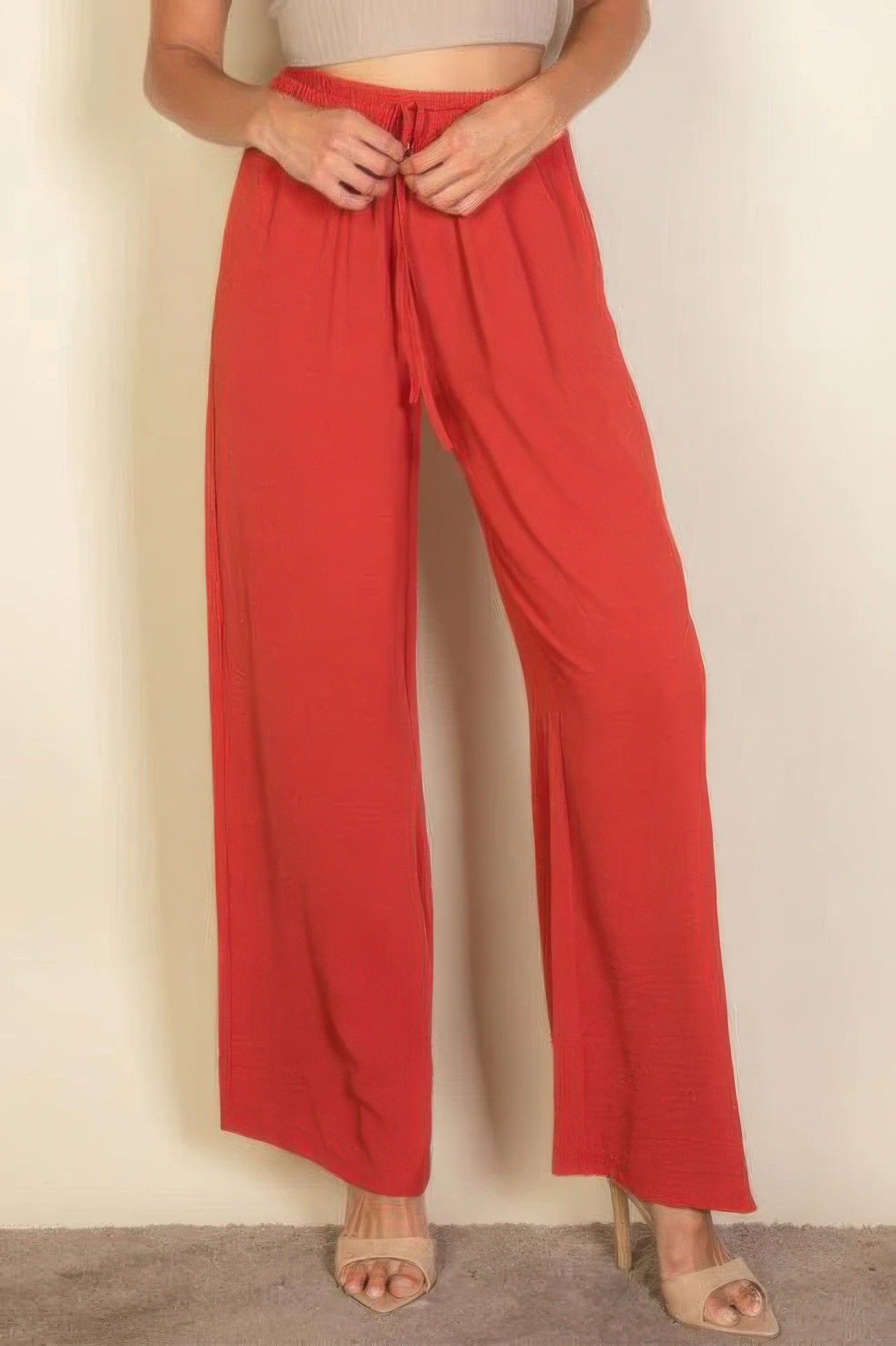 Dragonfly Lane Boutique Drawstring Waist Wide Leg Minimalist Pants APPAREL