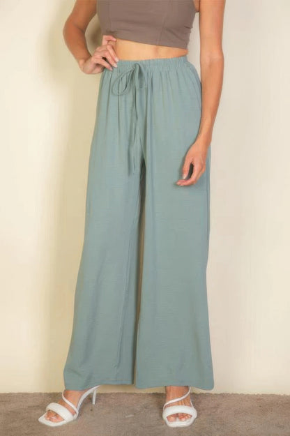 Dragonfly Lane Boutique Drawstring Waist Wide Leg Minimalist Pants APPAREL