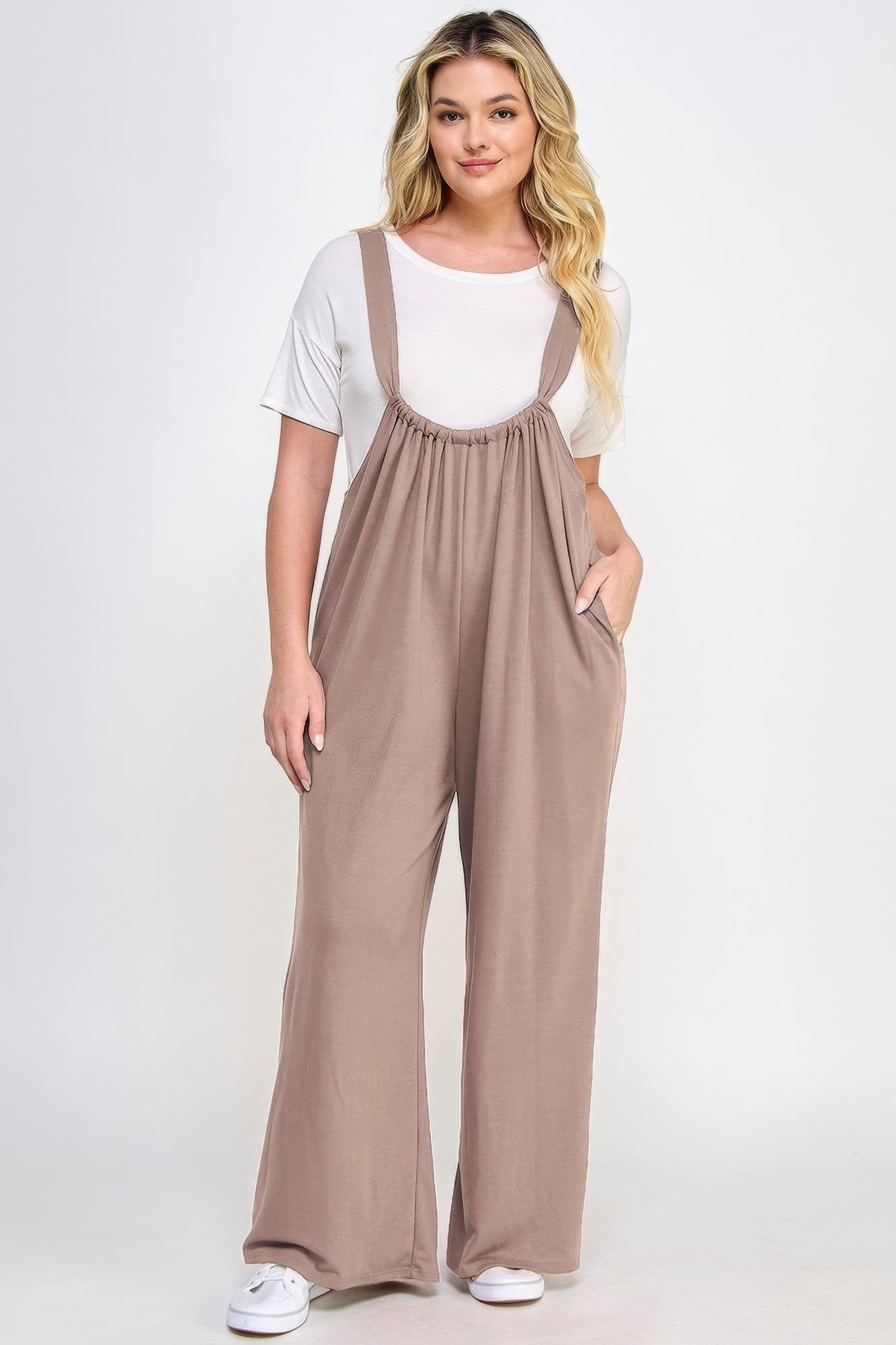 Dragonfly Lane Boutique French Terry Wide Leg Jumpsuit Overalls PLUS SIZE