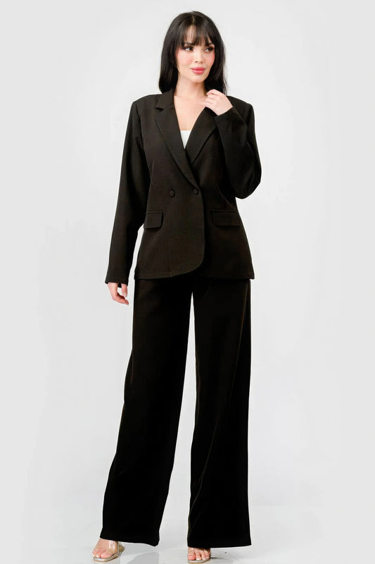 Dragonfly Lane Boutique Luxe Stretch Woven Loose Fit Blazer And Wide Legs Pants Semi Formal Set APPAREL