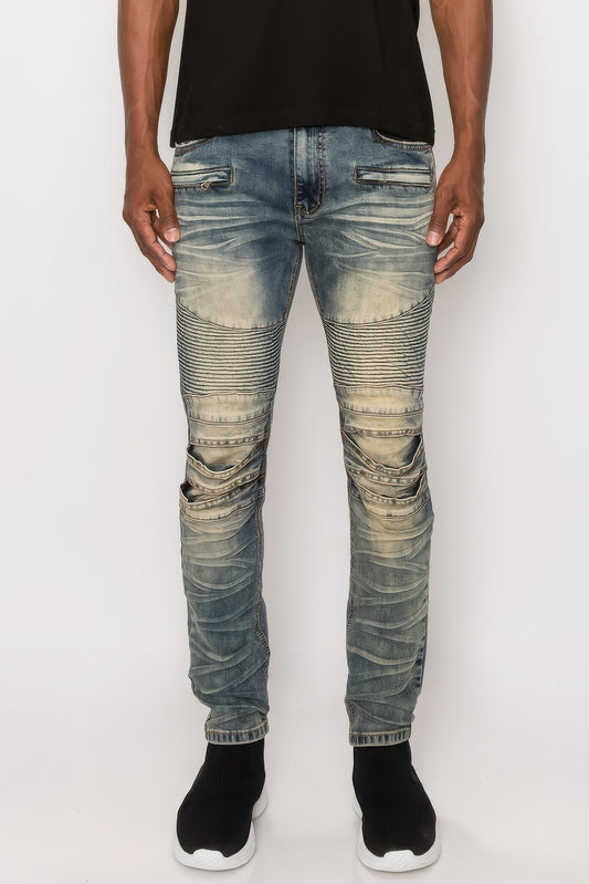 Dragonfly Lane Boutique Men Creased Biker Denim Jeans