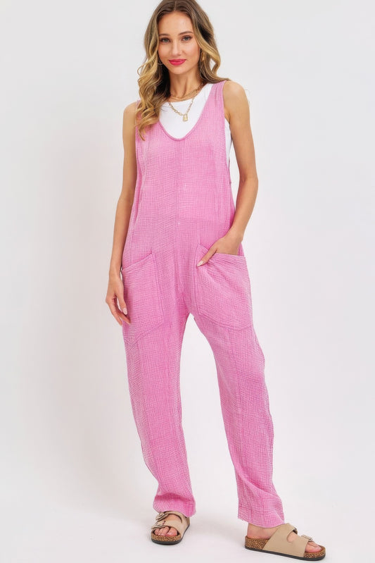 Dragonfly Lane Boutique Mineral Washed Summer Jumpsuit APPAREL