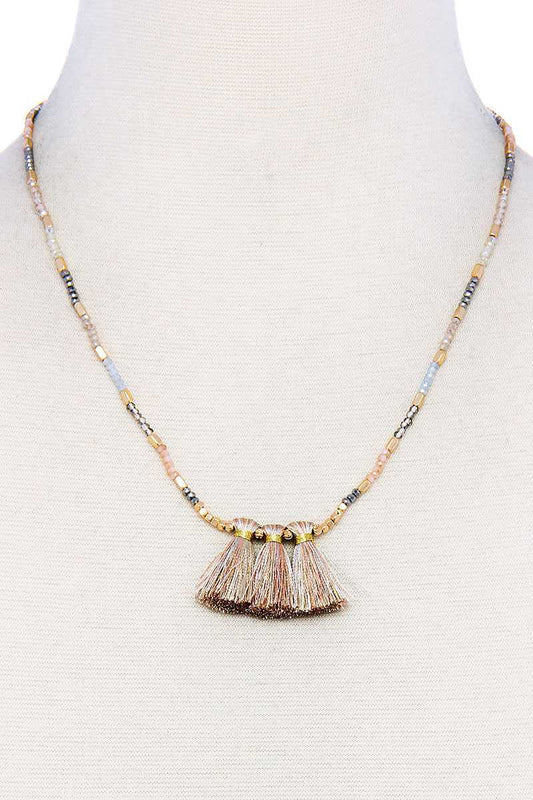 Dragonfly Lane Boutique Modern Triple Tassel Beaded Necklace SALE