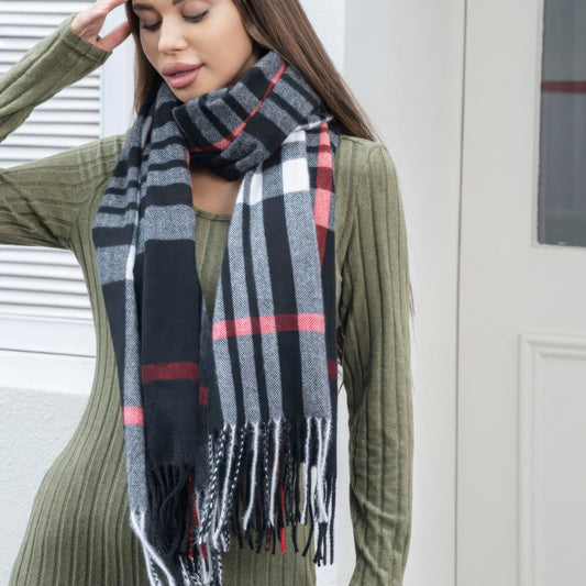 Dragonfly Lane Boutique Plaid blanket scarf with tassel