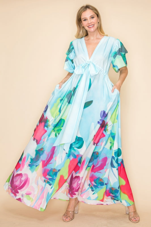 Dragonfly Lane Boutique Printed V Neck Maxi Dress APPAREL