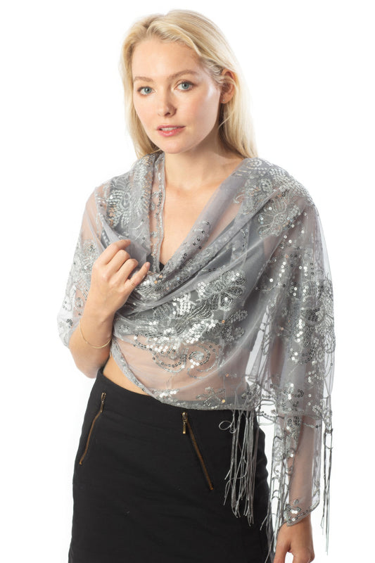 Dragonfly Lane Boutique Sequined Shawl Flower