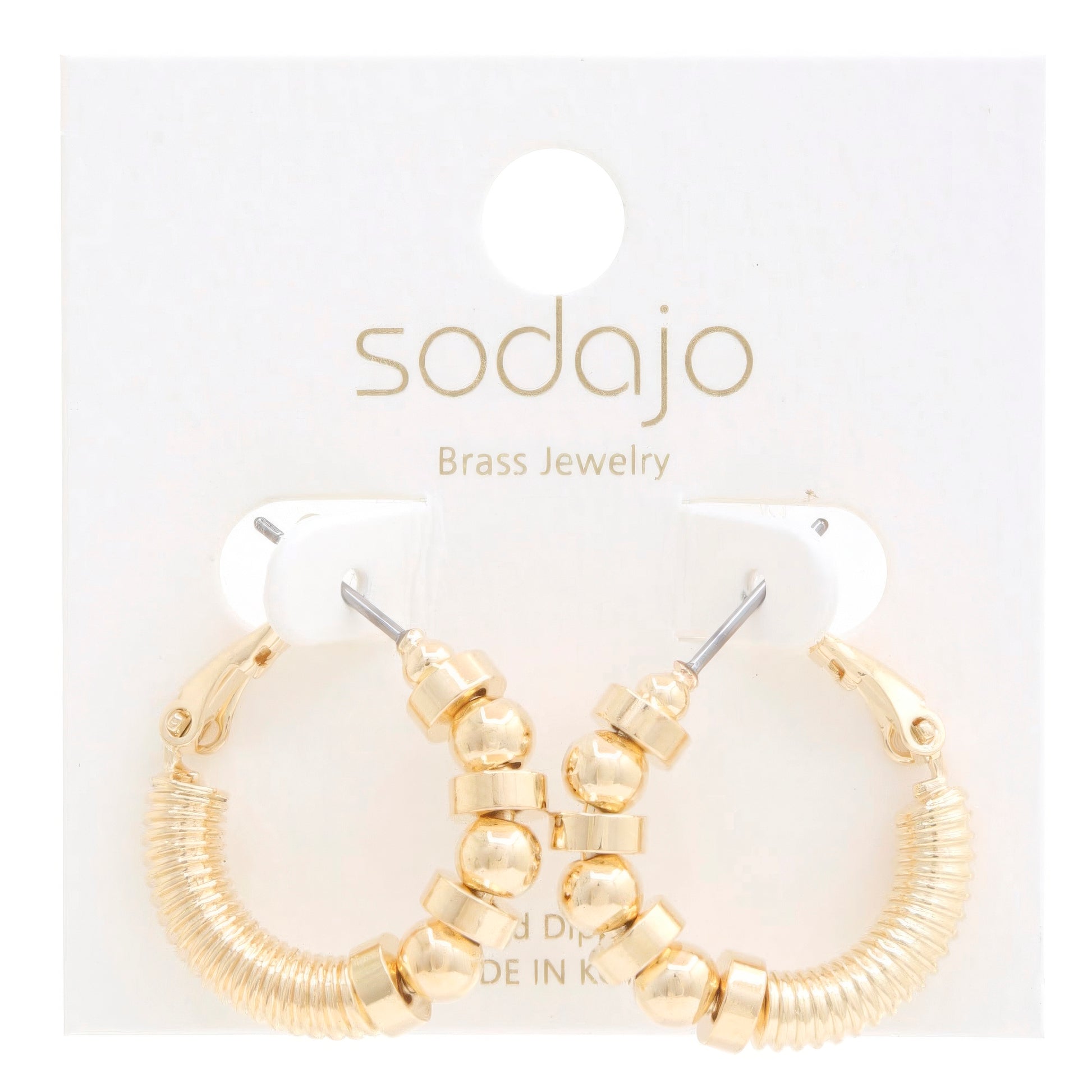 Dragonfly Lane Boutique Sodajo Ball Bead Link Gold Dipped Hoop Earring JEWELRY